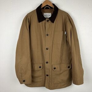 Orvis Men's Large Brown Barn Jacket Chore Coat Quilted Liner Corduroy Collar